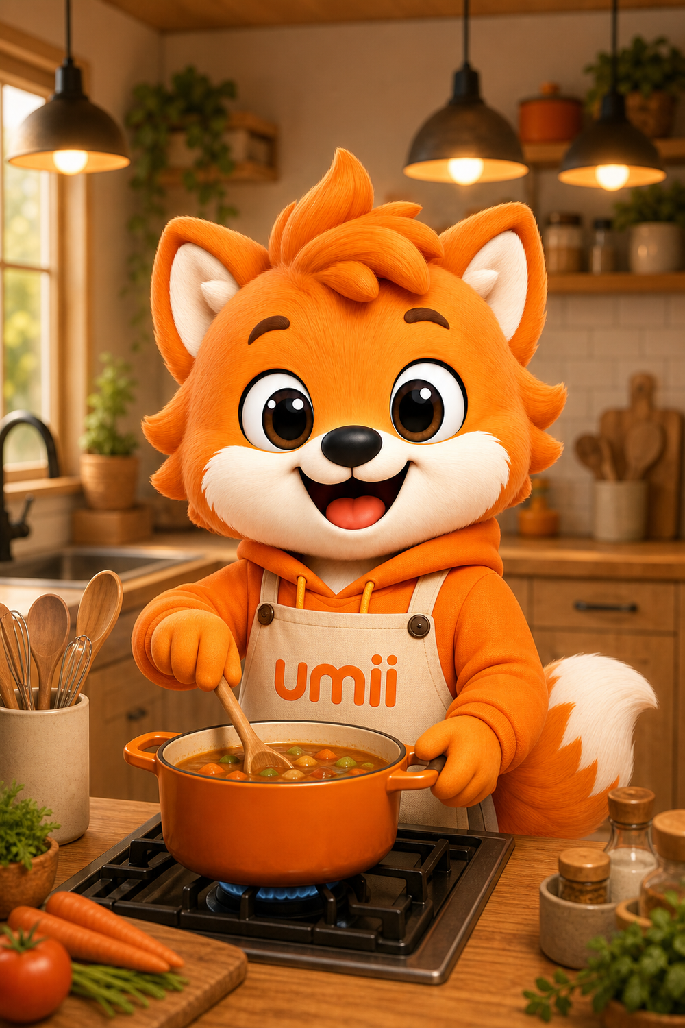 Umii cocinando con delantal